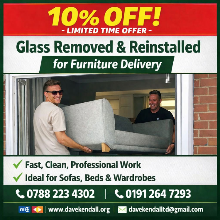 Glass removed and reinstalled for furniture delivery